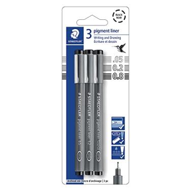 Imagem de STAEDTLER Pacote de forro de pigmento, preto, 3 canetas, larguras de linha sortidas 0,5 mm/1,2 mm/cinzel, 308-9S2BK3