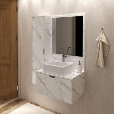 Imagem de Gabinete para Banheiro com Espelheira e Cuba BN3629 Tecnomobili Mármore Branco