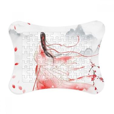 Imagem de Mei Xue em estilo chinês vermelho moldura de quebra-cabeça decoração de quadro enfeite de quebra-cabeça