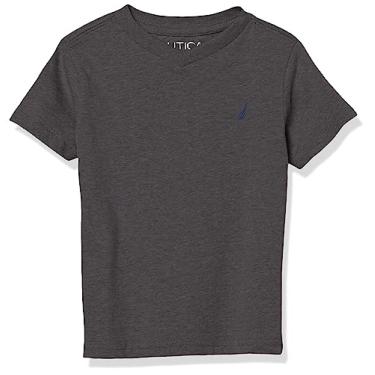 Imagem de Nautica Camiseta de manga curta com decote em V estreito para meninos, cinza-carvão, Carvão mesclado, 18-20