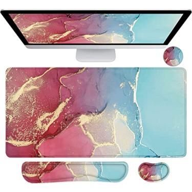 Imagem de LATEEFAH Tapete de mouse grande e descanso de pulso para teclado, tapete de mesa para teclado e mouse, mouse pad estendido para jogos com suporte de pulso, tapete de mouse de mesa antiderrapante à