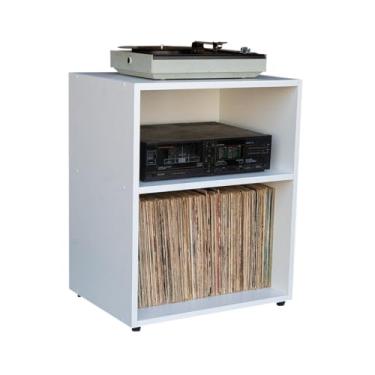 Imagem de Serena Estantes Rack para Discos de Vinil LPs EV-260 - 2 Prateleiras Moderno - Organizar Discos de Vinil - Compartimento para Passagem de Fiação Receiver - 66 cm x 55 cm x 40 cm