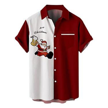Imagem de Camiseta leve masculina de Natal presente de Papai Noel cores sortidas impressão digital 3D botão lapela body de botão, N, XG
