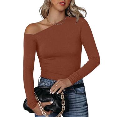 Imagem de Blusa de um Ombro, Blusa Elástica de um Ombro, Cor Pura, Simples para Mulheres No Dia a Dia (XL)