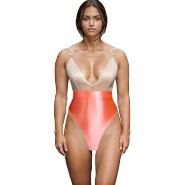 Imagem de XCKNY cuecas brilhantes de cetim pele sedosa oleosa roupa íntima de ginástica cuecas de cintura alta roupa interior brilhante, Laranja, P