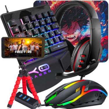 Imagem de Kit Mobilador Gamer Com Teclado One Hand Rgb + Mouse Óptico 1600dpi + Headset Gamer + Hub Usb (TIPO C)