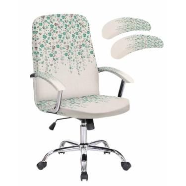 Imagem de Capa para cadeira de escritório, estampa floral vintage primavera verão verde-azulado cinza, capa elástica para cadeira de computador, capa removível para cadeira de escritório, 1 peça, média com capa
