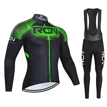 Imagem de Camisa de ciclismo de inverno de equipe térmica de lã para corrida de bicicleta Mountian roupas masculinas leves calças de babador de manga comprida, verde, PP (160 cm/53 kg)
