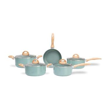 Imagem de Brinox - Jogo de Panelas 5 Peças Ceramic Life Botanika com Fundo de Indução - Verde