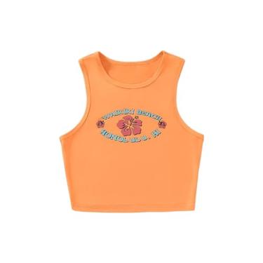 Imagem de BEAUDRM Camiseta regata feminina com estampa gráfica casual gola redonda confortável sem mangas slim pulôver, Laranja coral, M