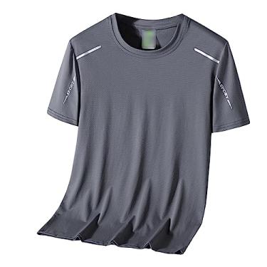 Imagem de Camiseta masculina atlética manga curta secagem rápida leve fina lisa elástica suave treino, Cinza, 4G