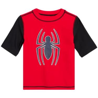 Imagem de Marvel Camiseta masculina Vingadores Rash Guard - Capitão América, Homem-Aranha - Secagem Rápida Areia e Proteção Solar (2T-12), Aranha, preto/vermelho, 7
