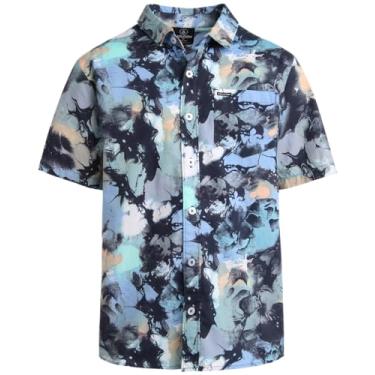 Imagem de Volcom Camisa de botão para meninos - Camisa havaiana casual de algodão de manga curta - Camisa infantil com colarinho para meninos (8-16), Multi, 14