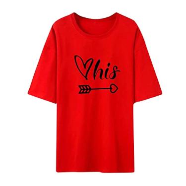 Imagem de Camiseta divertida para o Dia dos Namorados para casais combinando com roupas de dia dos namorados para casal, manga curta, Vermelho (masculino), XXG