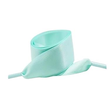 Imagem de 1Pair Satin Shoe Laces Flat Silk Ribbon Shoelaces Width Boots Sneakers Laces For Shoes Length (Color : Blue, Size : 100cm)