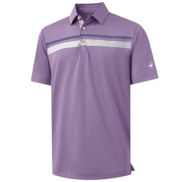 Imagem de Rouen Camisa polo masculina, manga curta, ajuste seco, leve, sem rugas, casual, atlética, listrada, camiseta de golfe masculina, Lavanda, G