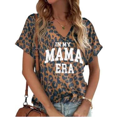 Imagem de Camiseta feminina com gola V Mama camiseta divertida da vida da mãe dia das mães manga curta camiseta gráfica presente para mamãe blusa casual, Leopardo - 1, M