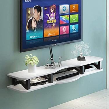 Imagem de Suporte de TV flutuante de madeira para console de TV montado na parede prateleira de armazenamento assimétrica para decodificador, caixa de TV a cabo, decoração de sala de estar