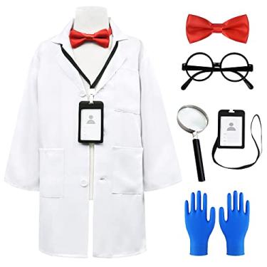 Imagem de ZZIHAN Kids Scientist Costume for Toddler Boys & Girls – Mad Scientist Lab Coat Costume with Goggles, Magnifier, Gloves & Bow Tie, for Dress Up, Halloween, Career Day & School Play, 5–6T