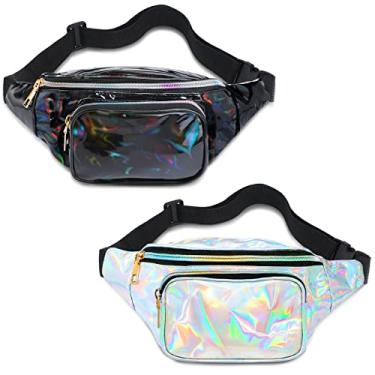 Imagem de Pochete holográfica, impermeável, rave, festival, néon, brilhante, para praia, com cinto ajustável para mulheres e homens, Branco, preto., 11.81 x 5.32 x 3.15 inches