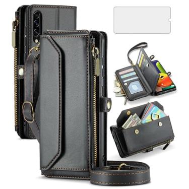 Imagem de Asuwish Capa de celular para Samsung Galaxy A50 A50S A30S Capa carteira com zíper com protetor de tela de vidro temperado e suporte de cartão com bloqueio RFID A 50 50S 30S S50 50A SM A505G mulheres