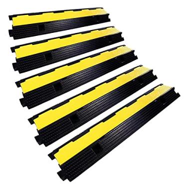 Imagem de YONSHENG Cabo de borracha rampa cabo protetor de cabo Rampas mangueira de fio protetora 1 canal capacidade de carga de 9900 kg velocidade de trânsito colisão para asfalto cascalho entrada de veículo interno ao ar livre, pacote com 5