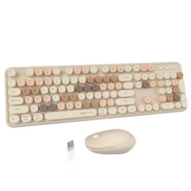 Imagem de UBOTIE Combos coloridos de teclado sem fio para computador, teclas flexíveis de máquina de escrever, teclado de tamanho completo, conexão sem quedas de 2,4 GHz e mouse óptico (chá de leite - colorido)