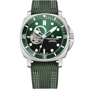 Imagem de LACZ DENTON Pagani Design 1736 Relógios automáticos masculinos turbilhões modernos relógios de pulso mecânicos com mostrador esqueleto, mostrador analógico, digital, pulseira de couro casual, Verde,