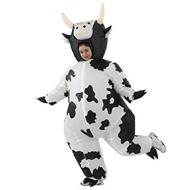 Imagem de RHYTHMARTS Fantasia inflável de vaca fantasia fantasia cosplay inflável fantasia de Natal Halloween para adultos, Branco vaca, Adult size