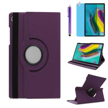 Imagem de Capa para Samsung Galaxy Tab A9 2023 2023 (SM-X110 SM-X115 SM-X117), suporte giratório de 360 graus, capa protetora inteligente, com caneta Stylus, película de tela (roxa)