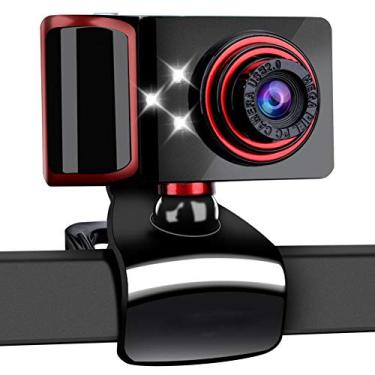 Imagem de Webcam HD com microfone de redução de ruído, webcam USB Plug and Play, webcam para laptop ou desktop, câmera de vídeo de computador com 3 luzes LED para videochamadas, gravação e conferência (A)