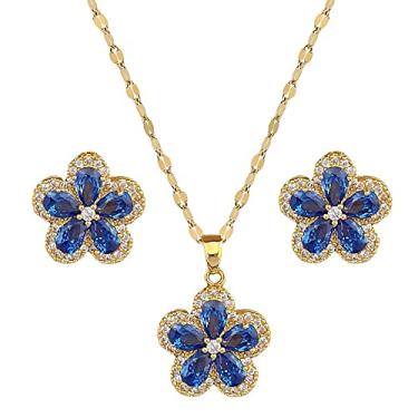 Imagem de Conjunto de joias de colar de flor de zircão delicado - corrente de lábio de aço inoxidável banhado a ouro 18K S925 brincos de prata para mulheres, acessórios de luxo presentes, embalado com caixa,
