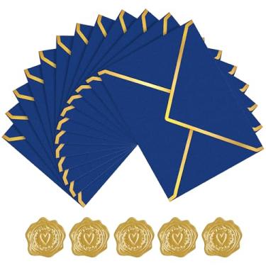 Imagem de AVERZELLA Pacote com 60 envelopes dourados, 12 x 17 cm, azul royal, 250 g, envelopes A7 para convites, envelopes de correspondência de negócios com borda dourada, envelope A6 de 10 x 15 cm para