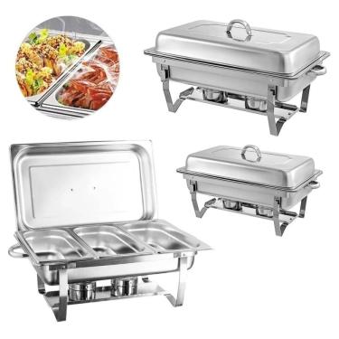 Imagem de Kit 3 Rechaud Retangular 9 L Com 3 Cubas 1/3 Banho Maria Brinovar 