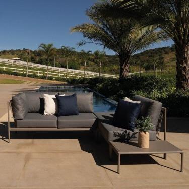 Imagem de Conjunto Jardim e Varanda 1 Chaise 1 Sofá 1 Puff 1 Mesa Lateral Refúgio Cabecasa Madeiramadeira Champanhe/Cinza Mesclado