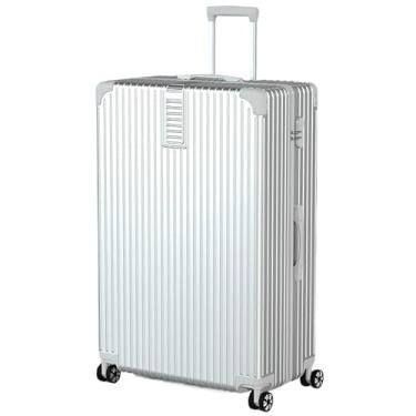 Imagem de Mala de mão PC + ABS com trava rígida bagagem de mão pequena com rodas giratórias, Prata luxuosa [ângulo reto retrô + zíper resistente a arranhões], 34