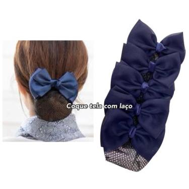 Imagem de Kit 05 Redinha Laço Azul Coque Cabelo Preso Profissional Feminino Unif