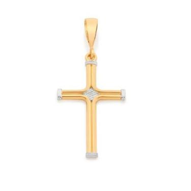 Imagem de Pingente banhado ouro 3x 24k 18k e 22k masculino cruz com rhodium romm