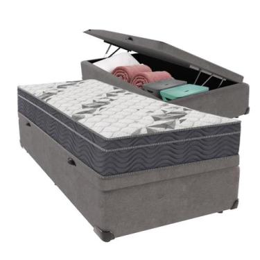 Imagem de Cama Box Baú Solteiro Cinza e Colchão Airtech 100 D33 Ortobom