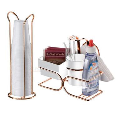 Imagem de Kit Café 2 Peças Suporte Copos 200ml Porta Sachês Guardanapos Adoçante