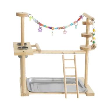 Imagem de Gralara Suporte de madeira para playground de papagaios, centro de atividades, brinquedos para mastigar, suporte para papagaios, periquitos pequenos, conures,