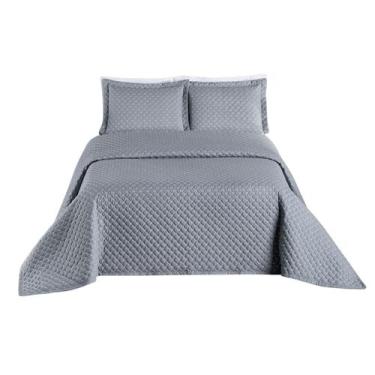 Imagem de Cobre Leito Tecido 200 Fios Cama Queen 3 Peças Colcha Ravena - ENTROU 
