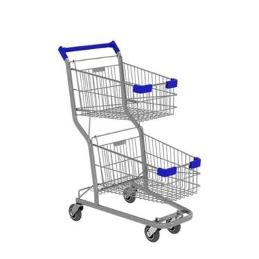 Imagem de Carrinho de compras Duplo 90l em aço aramado Reforçado Galvanizado - A
