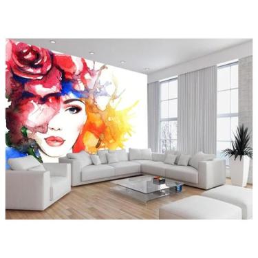 Imagem de Papel De Parede 3D Arte Rosto Mulher Colorido 3,5M Tra36 - Você Decora