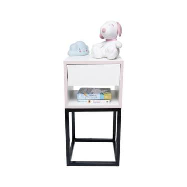Imagem de Mesa Cabeceira Branca 30Cm Quarto Infantil Rosa Base Preta - Fl Decor