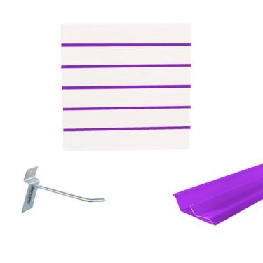 Imagem de Painel Canaletado Branco em Mdf 0,61 x 0,61m com Perfil Pvc Roxo e 20 