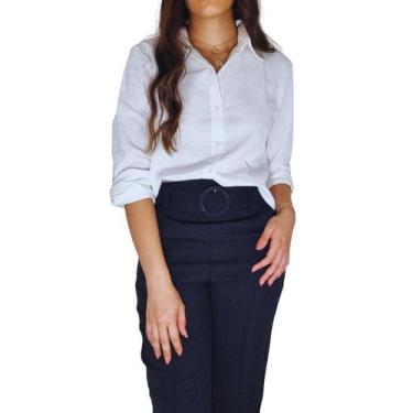 Imagem de Conjunto Camisa social de linho branca e Calça Preta - Hyun Fashion, G