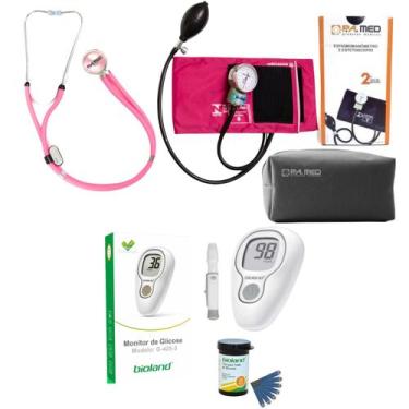 Imagem de Kit Medidor de Glicose Pressão e Esteto Rosa Pink - P.A MED