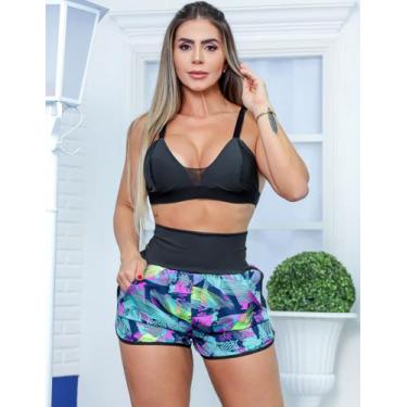 Imagem de Look Fitness Feminino com Top e Short Running Estampado com Bolsos Lat
