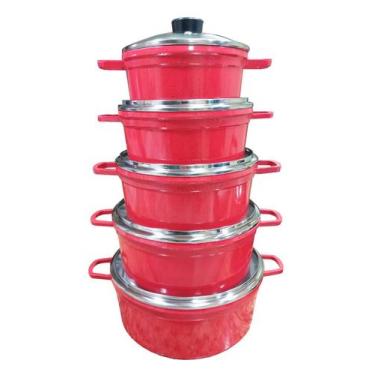 Imagem de Jogo 5 Panelas Alumínio Batido Fundido Vermelho Pigmentado - Cava